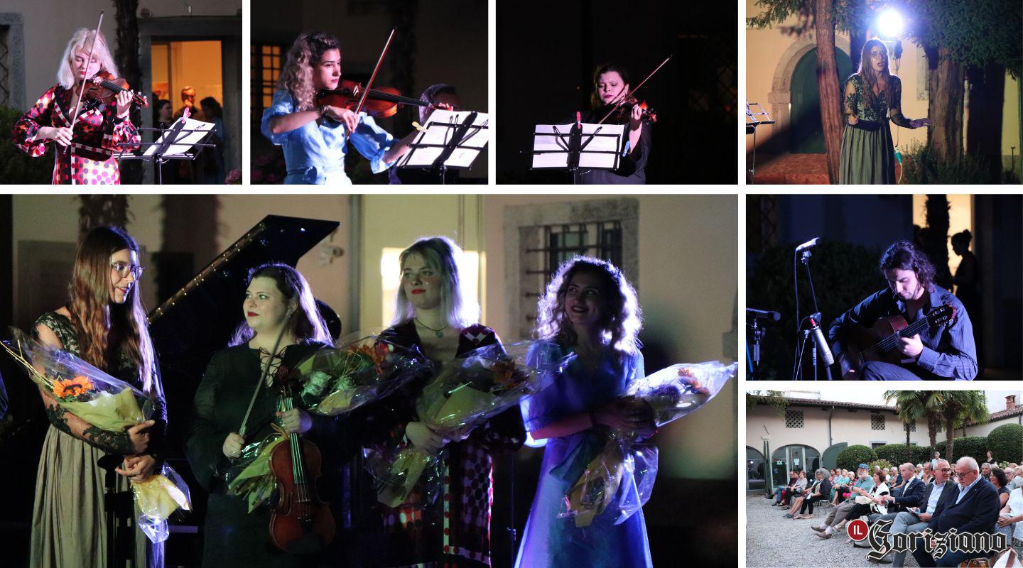 Il concerto della pace a Gorizia, fiori e applausi per le tre violiniste russe 